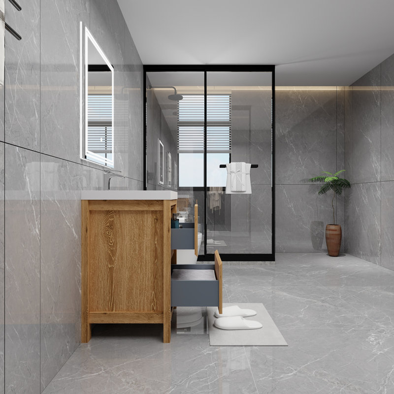 Meuble-lavabo simple 23,5 po avec plateau Laverock, Bois jaune