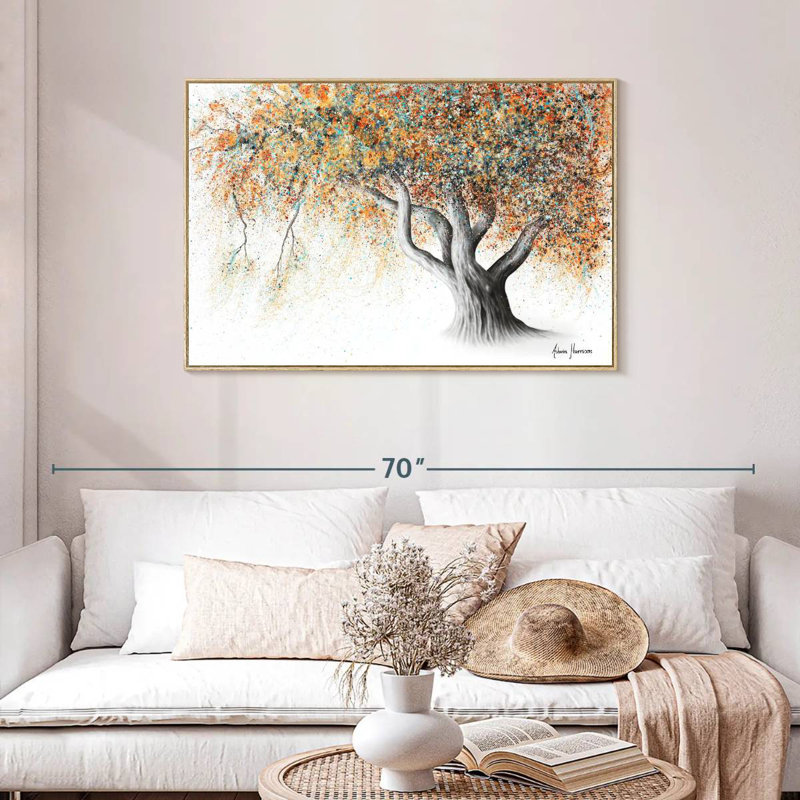 Arbre d'automne rouillé, Cadre flottant en bois naturel, 43 po x 29 po