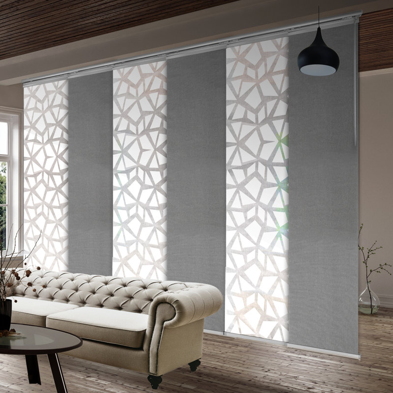 6-Panel Single Rail Panel Track Extendable 98"-130"W x 94"H, Panel width 23.5", Shattered, Woven Grey
