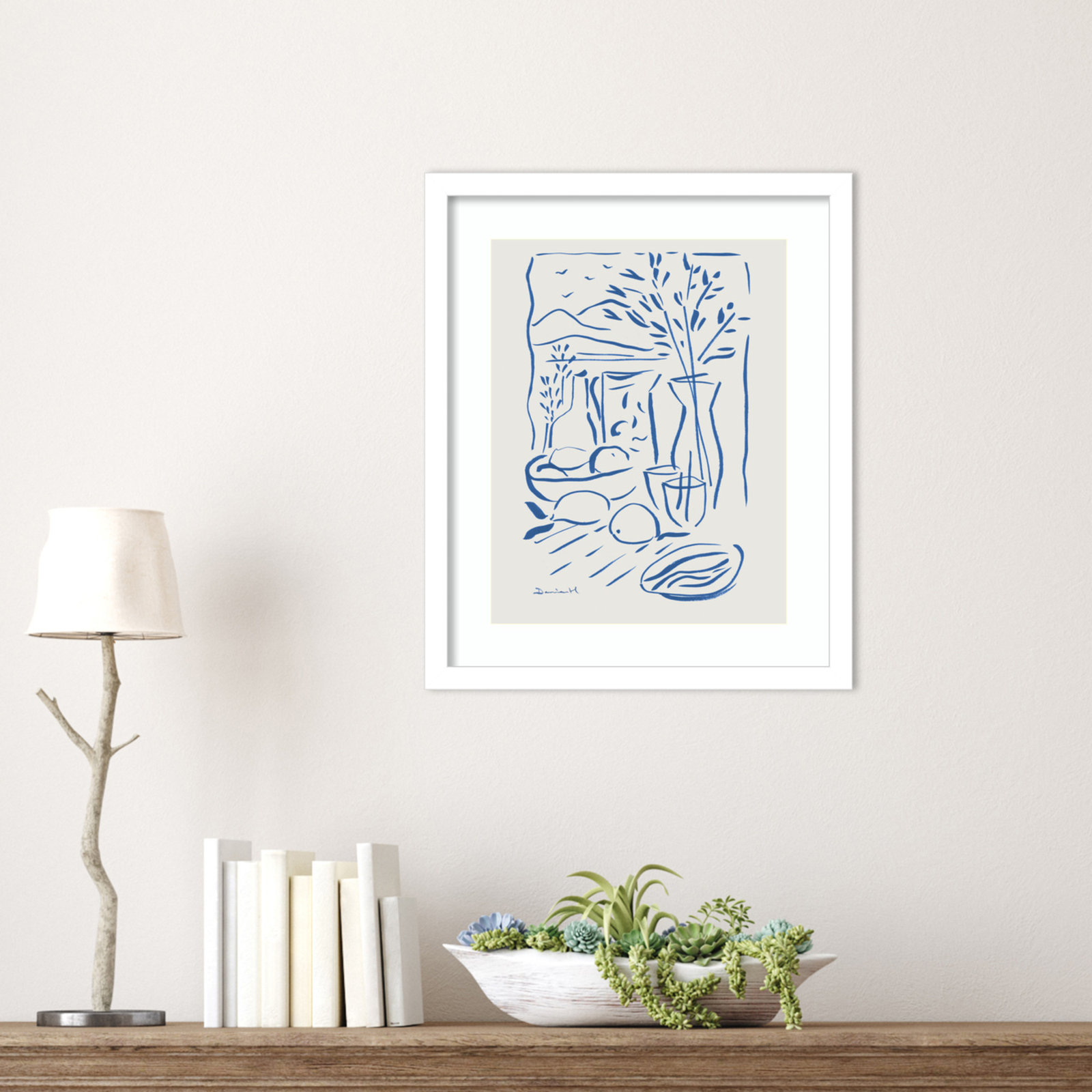 Cleve "Mediterranean View" Print, White Framed, 17" H x 14" W
