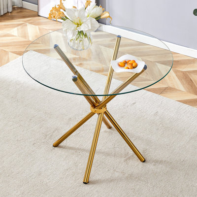 Round Clear Glass Dining Table With A Unique Shape For 4-6 People