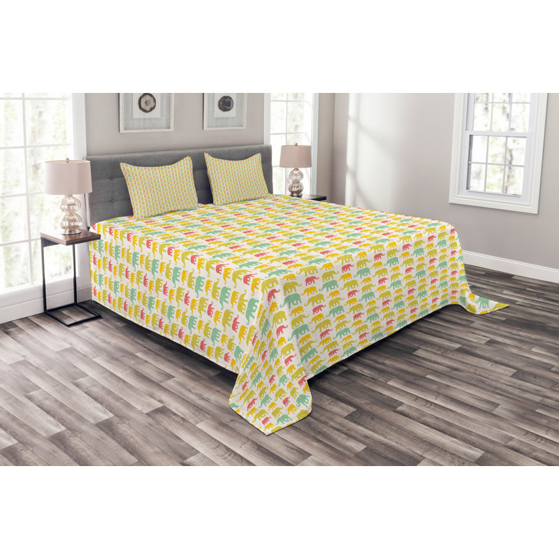 Adabelle Yellow/Blue Microfibre Bedspread Set, 220 x 264 cm