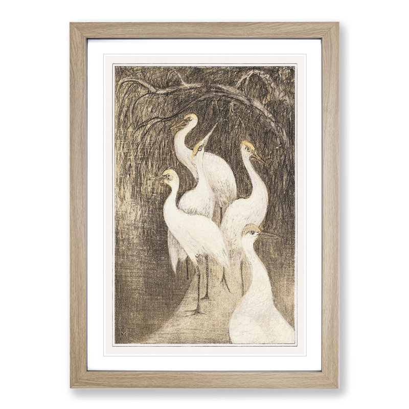 Six Cranes by Theo Van Hoytema - Picture Frame Painting, 36cm H x 27cm W x 2cm D, Oak Framed
