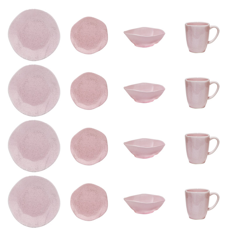 Ensemble 16 pièces de vaisselle, service pour 4 Finnick, Rose