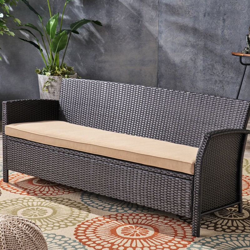 Canapé d'extérieur 3 places avec coussin de siège - PE + fer, 31,18 po Hauteur des meubles de patio, fabrication durable de qualité, largeur 28,8, brun clair