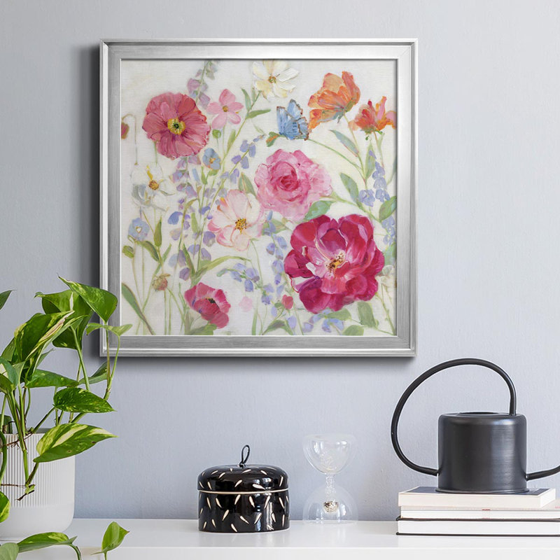 Summer Blooms - Peinture sur toile encadrée, H 22,5 po x l 22,5 po x P 1,5 po, Argent
