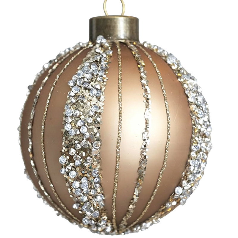 Ensemble de 4 décorations en forme de boule de Noël à rayures verticales 4,7 pouces champagne et strass, 4.7", 4 pièces