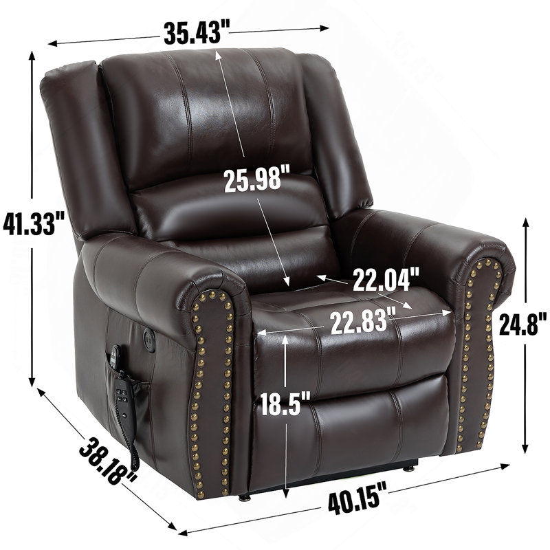 Fauteuil inclinable électrique Power Massage à double massage thermique, similicuir, Brun