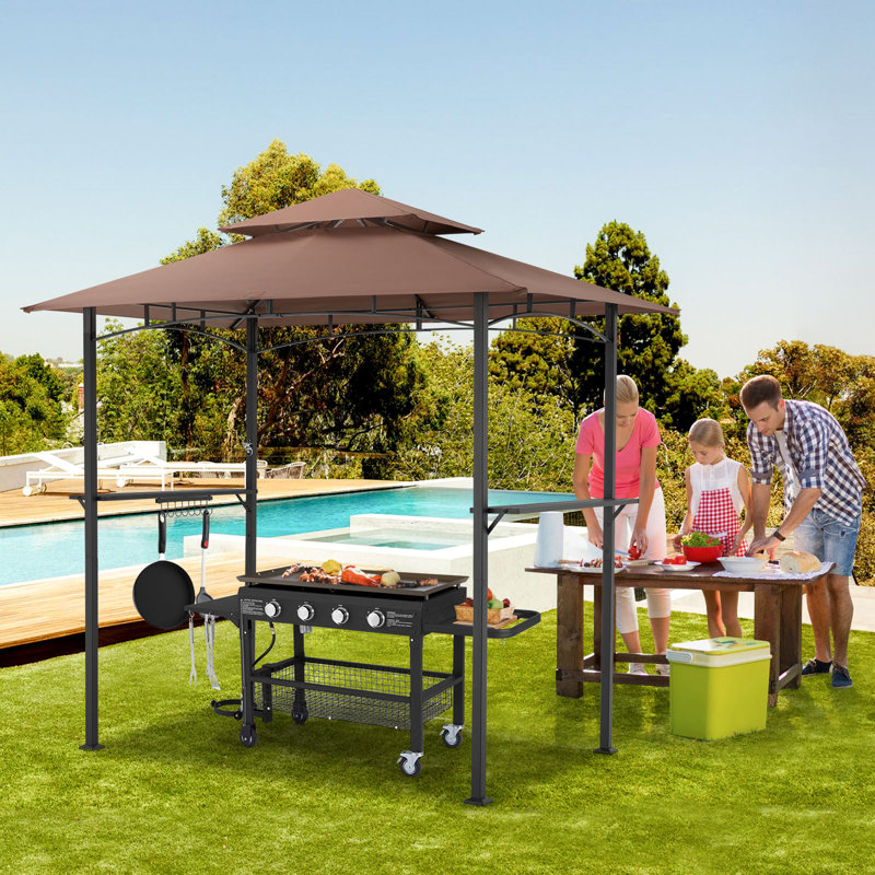 8 X 5Ft 2-Tier Waterproof  Outdoor Grill Gazebo With Vented Top, Brown