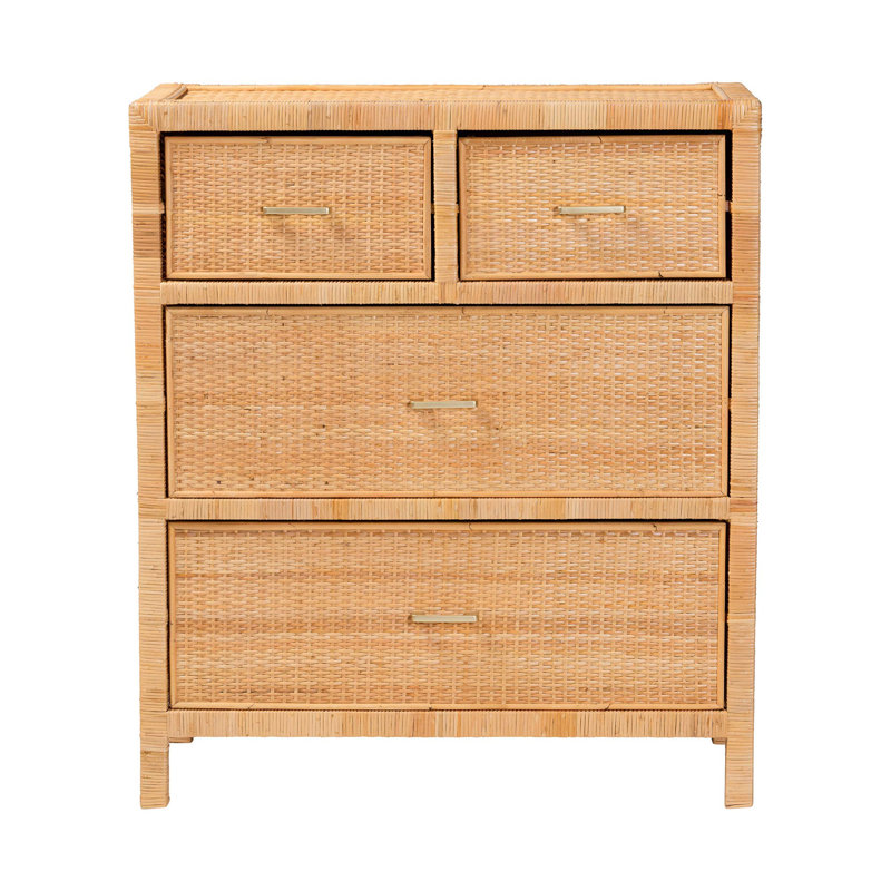 Cejda Rattan and Mahogany Solid Wood Accent Cabinet