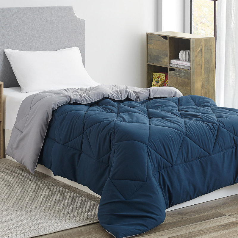 Reversible Microfiber Oversized Full XL Comforter, Nightfall Navy/Alloy, Twin Extra Long