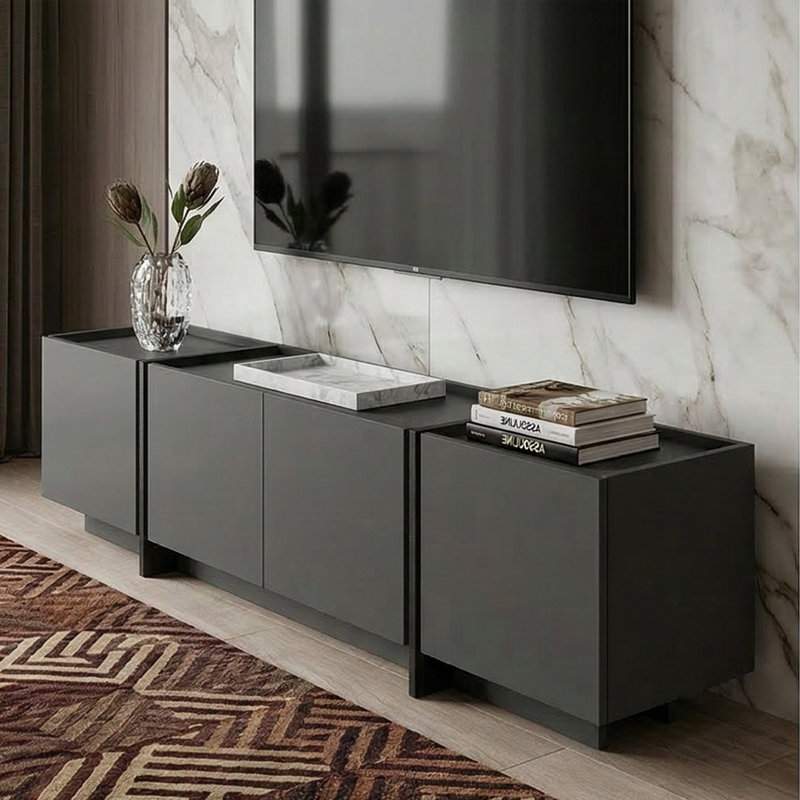 Buffet et console multimédia Aveline de 71 po de largeur avec portes à fermeture en douceur, Anthracite / noir