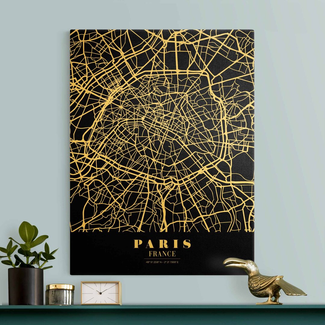 Leinwandbild Paris Stadtplan - Classic Black