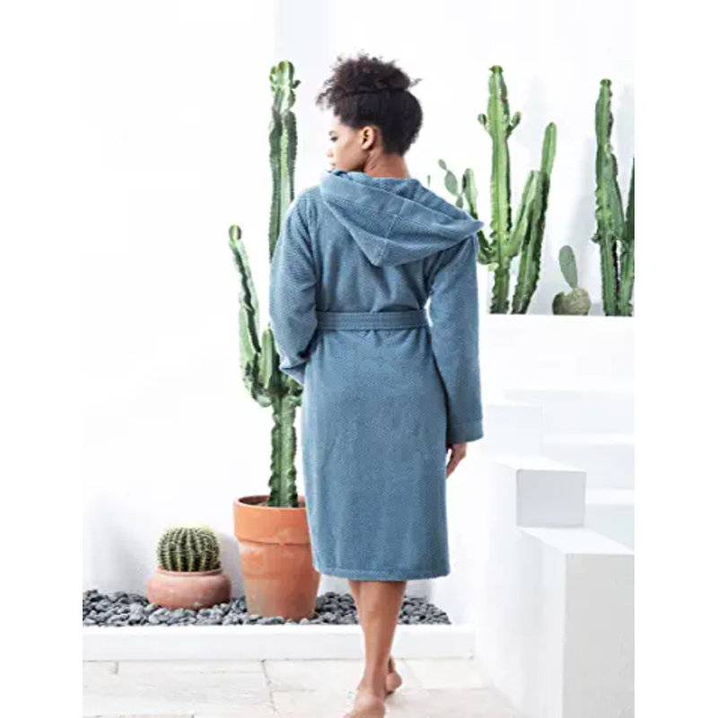 Peignoir 100% coton en ratine avec poches et capuche, Bleu, XL