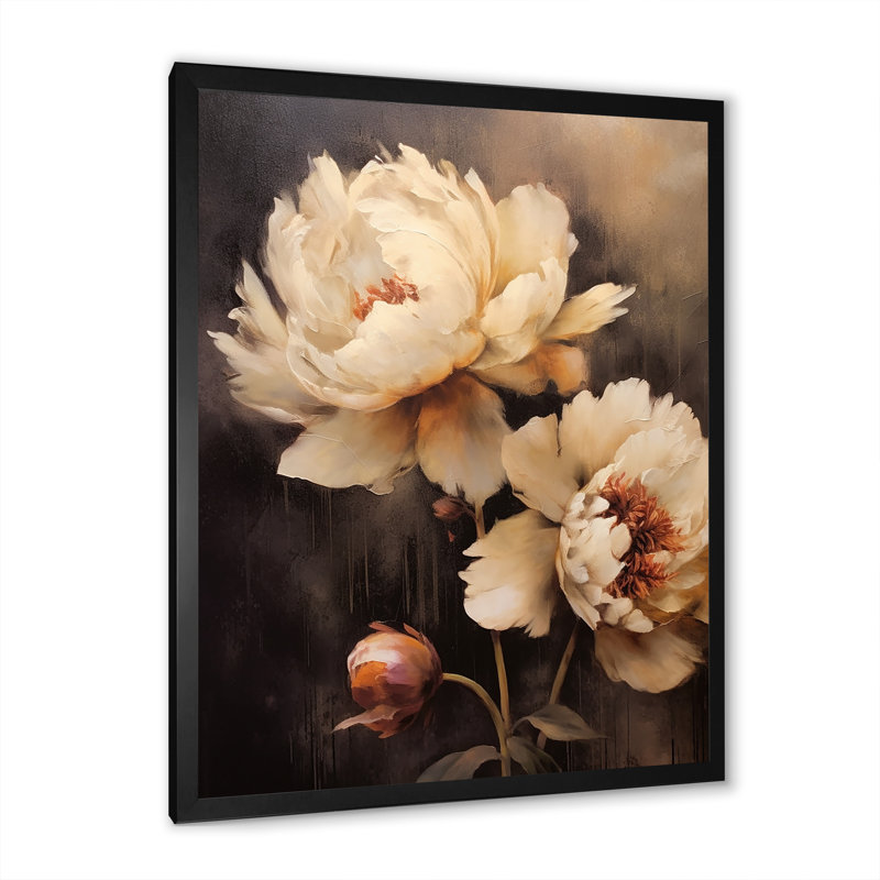 Pivoines botaniques rétro dévoilées III, H 40 po x l 30 po x P 1,5 po, Cadre photo noir