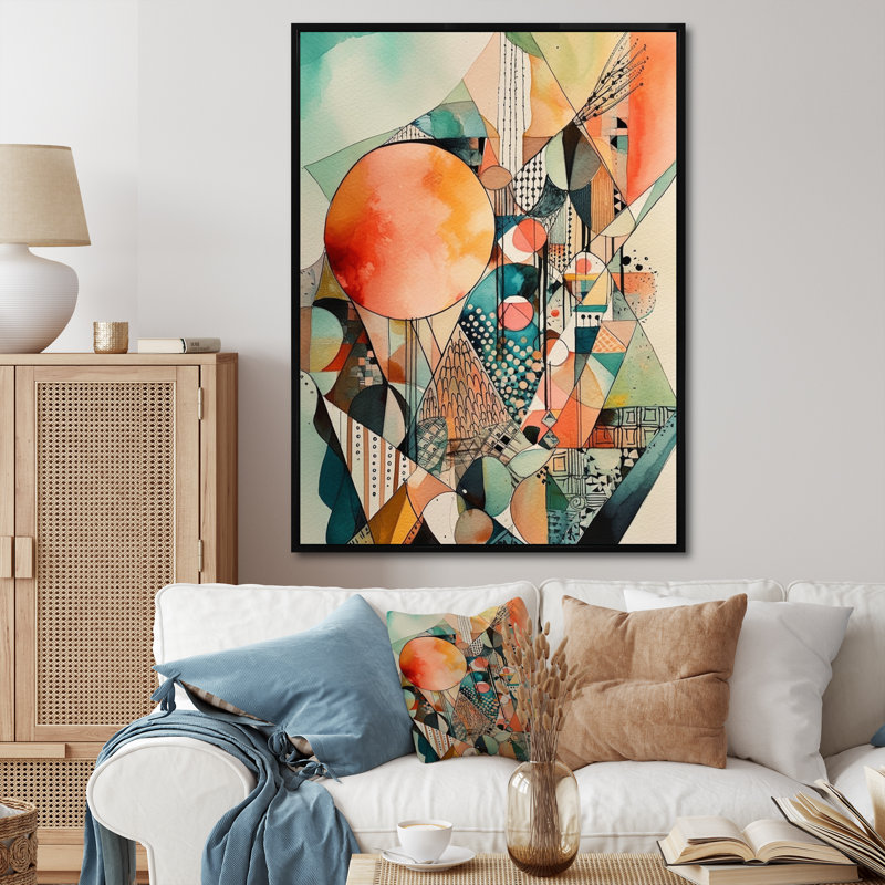 Joyful Geometric II - Abstract Landscape, reproduction d'art sur toile, H 20 po x l 12 po x P 1 po, Cadre flottant noir