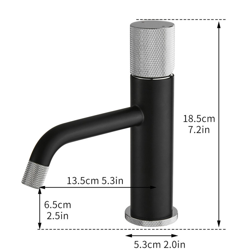 Single Handle Brass Bathroom Sink Faucet, Silver/Black