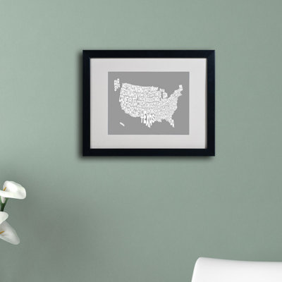 « usa states text map », reproduction d’art textuel sur toile encadrée
