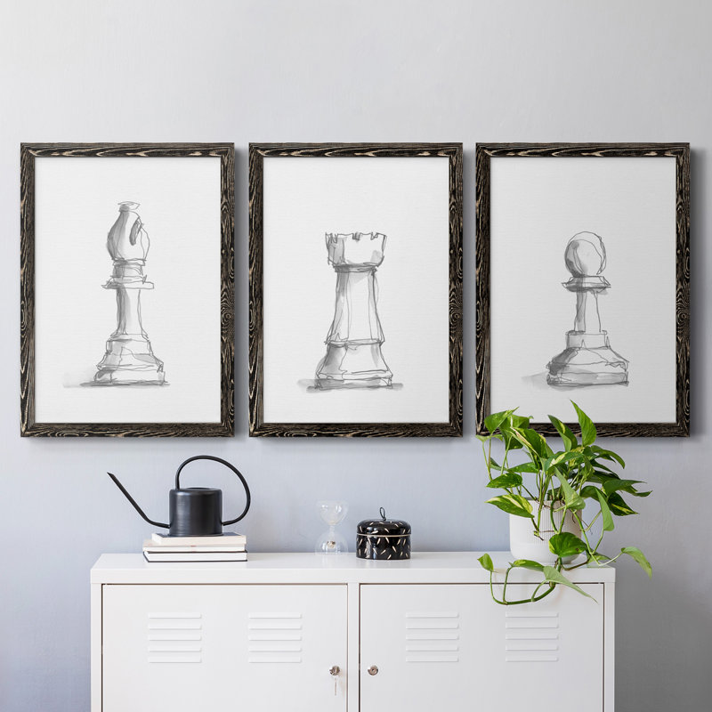 «Chess Room Study IV», toile encadrée de qualité supérieure - prête à être accrochée, H 43,5 po x l 31,5 po x P 1 po, Noir