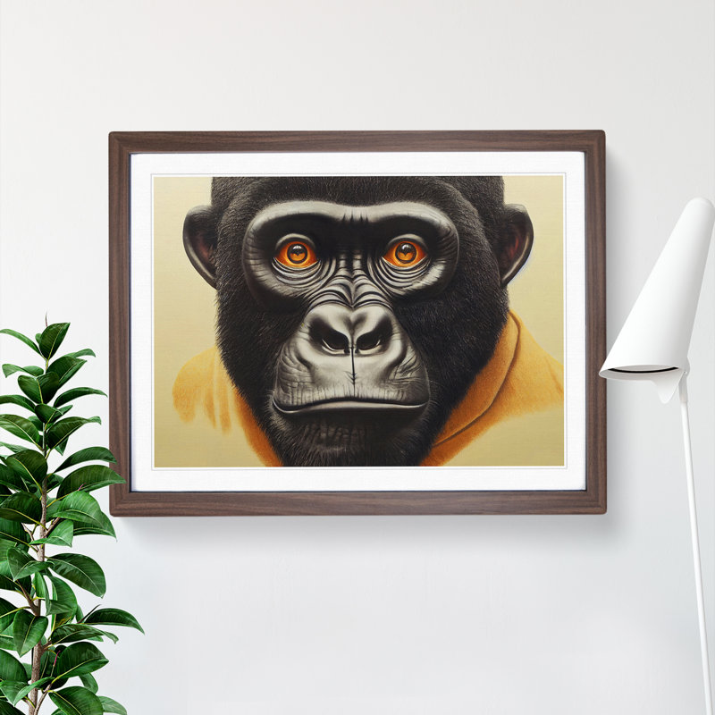 Curious Gorilla - Framed Print, 25cm H x 34cm W x 2cm D, Walnut