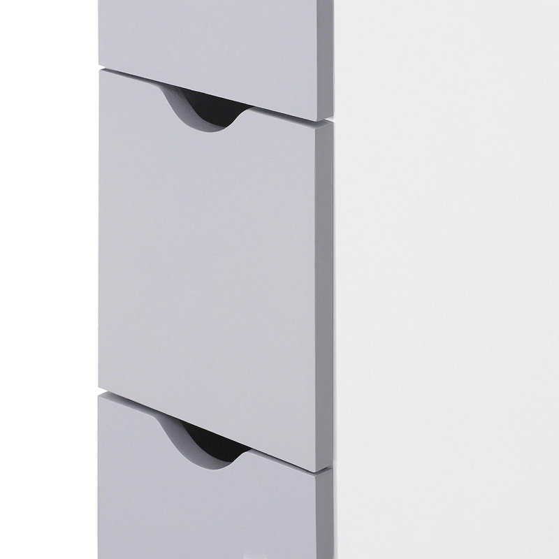 Armoire de rangement pour salle de bain de 54 po de hauteur, tour à linge autoportante avec tablette à 2 niveaux et tiroirs, rangement pour plancher étroit, blanc