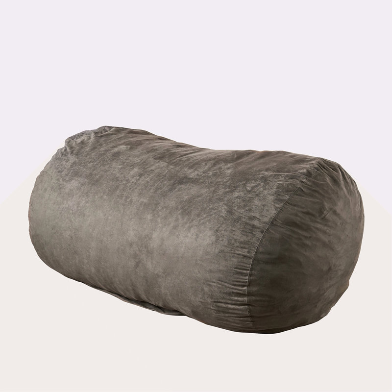 Nest 6.5 Foot Cylindrical Suede Bean Bag, Charcoal Microfiber