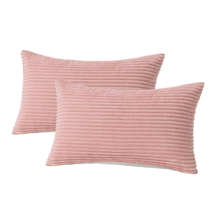 Striped Cotton Blend Reversible Pillow Cover, Pink