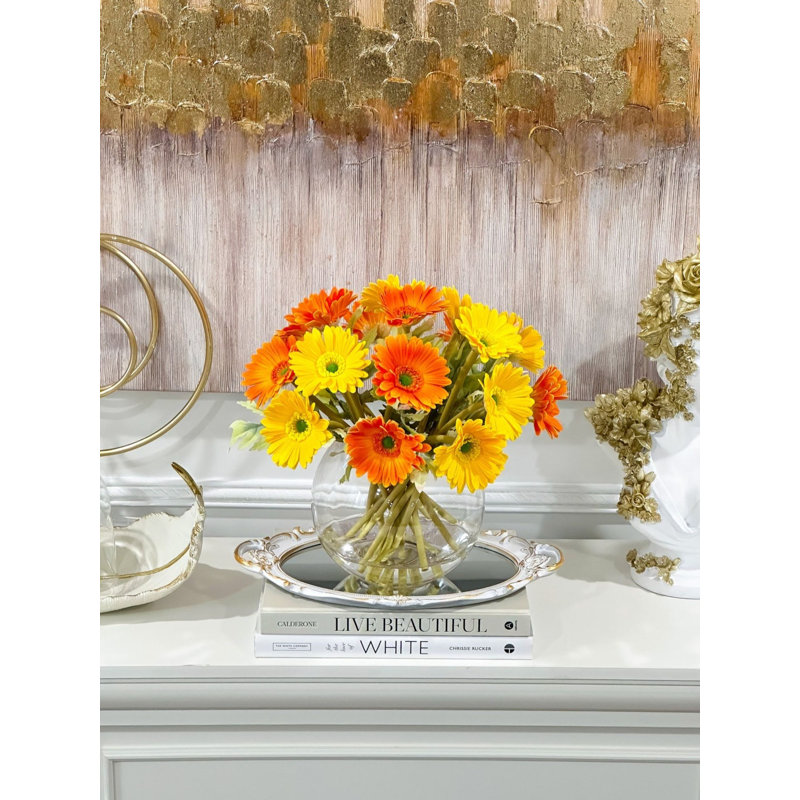 Orange-Yellow Real-Touch Gerbera Daisy Centerpiece