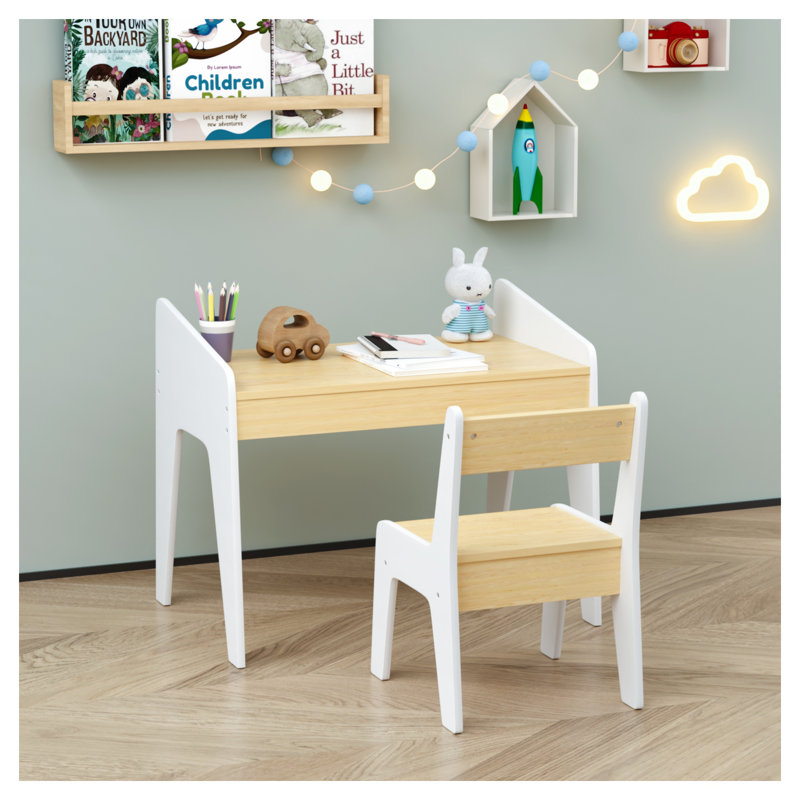 Ensemble de table et chaises pour enfant en bois aggloméré blanc