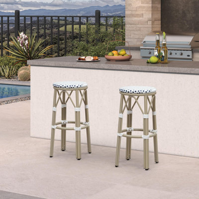  Patio Round Bar Stools Set Of 2 Outdoor Backless Barstools Woven Rattan Bar Chair