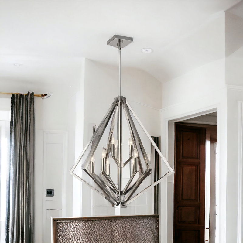Lustre géométrique à 9 lumières Myrra, Nickel poli