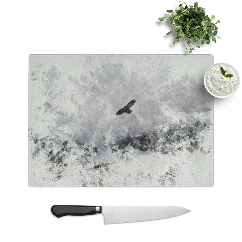 Bird Flying over Mountains Watercolour Chopping Board, 0.4cm H x 20cm W x 28.5cm L