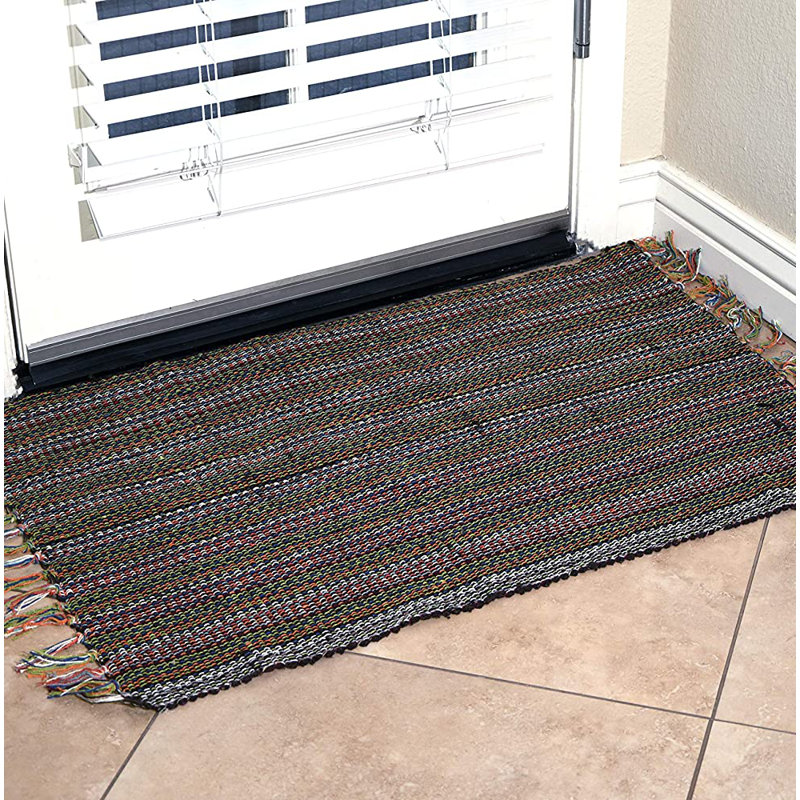 Tapis brun intérieur/extérieur en coton fait main à tissage plat