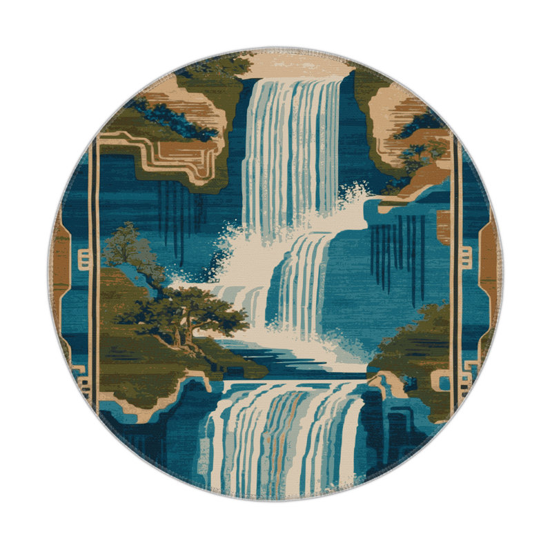 Tapis bleu intérieur et extérieur ArtDeco, Rond 5 pi