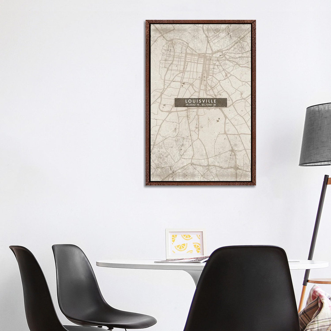 Louisville Stadtplan Abstrakter Stil von WallDecorAddict - Galerie-umwickelte Leinwand Giclée auf Leinwand