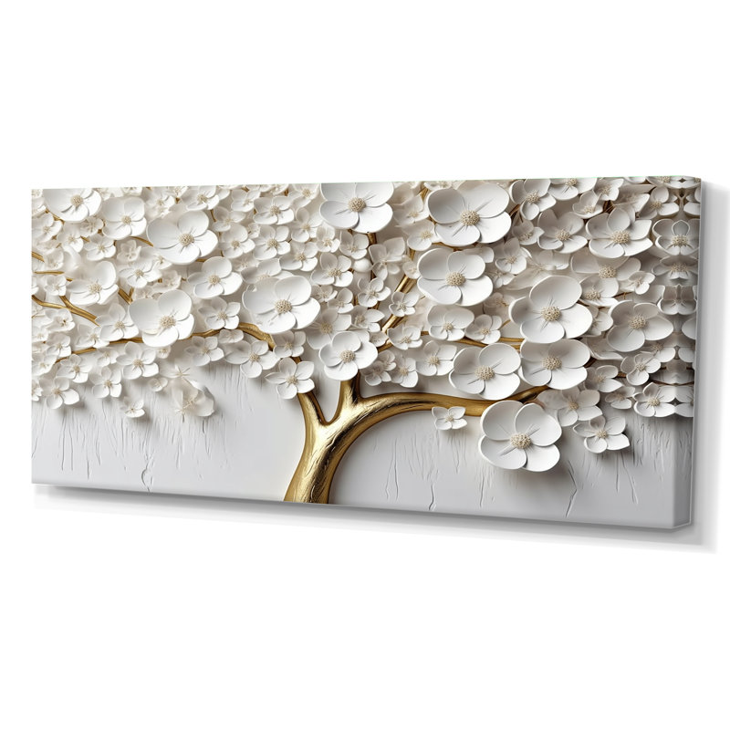 Orchidée blanche dans un jardin de branches I - reproduction sur toile (sans texture) , H 28 po x l 60 po, Toile tendue
