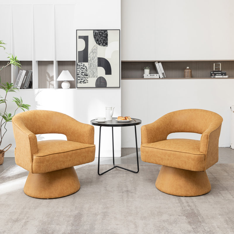 Fauteuil demi-tonneau pivotant de 28 po Kenzlee, Yellow Polyester
