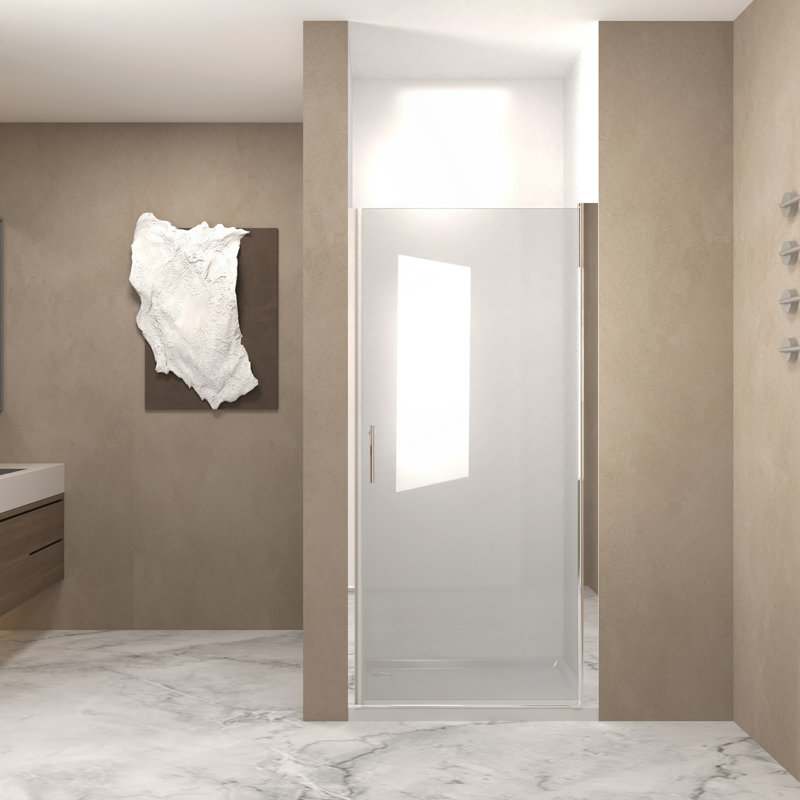 36"X 72" Pivot Shower Door,  Aluminum Frame, Half Frame ,1/4"(6Mm) Tempered Glass Explosion Proof Film, Brushed Nickel