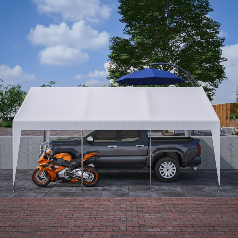 13 X 20 Ft Steel Carport Canopy, 1.5 In. Dia 16-Ga Frame, Removable Sidewalls, 35 Mph Wind Rated, Off-White, Off-White