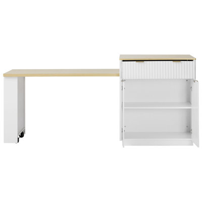 82.6" Fluted Kitchen Island With Extendable Dining Table For 4-6, Island Table For Kitchen With Power Outlet, Kitchen Table With Double-Side Storage,