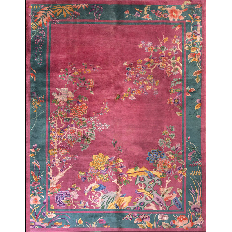Chinese Antique - Art Deco Rectangle Room Size Wool Knotted 1920s Rug