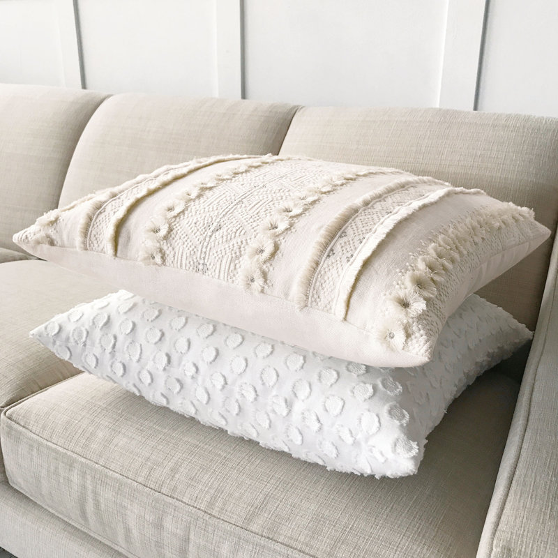 Lilla Polkadot Square Cotton Linen Pillow with Feather Insert