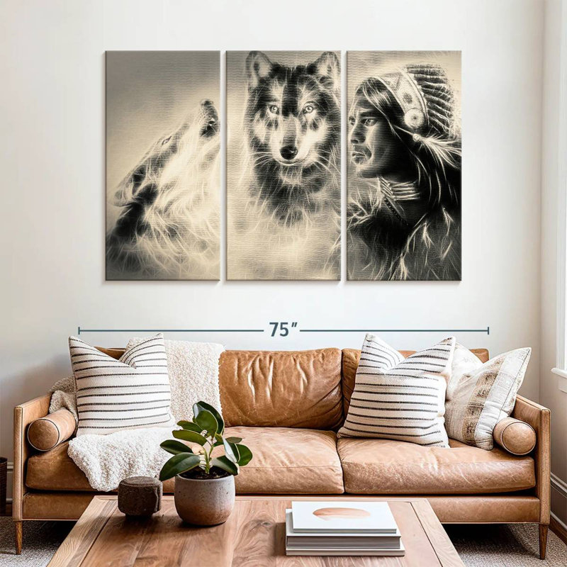 Leisha Native American Wolf Warrior, 42" H x 65" W