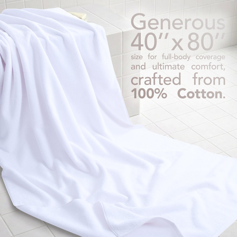 Darcelle 100% Cotton 40 x 80 Oversized Bath Towel Sheet, Bright White