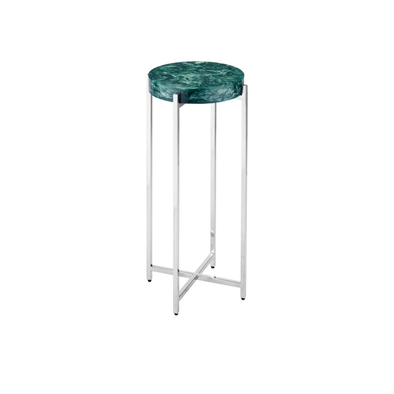 Rina End Table, Teal/Polished Nickel
