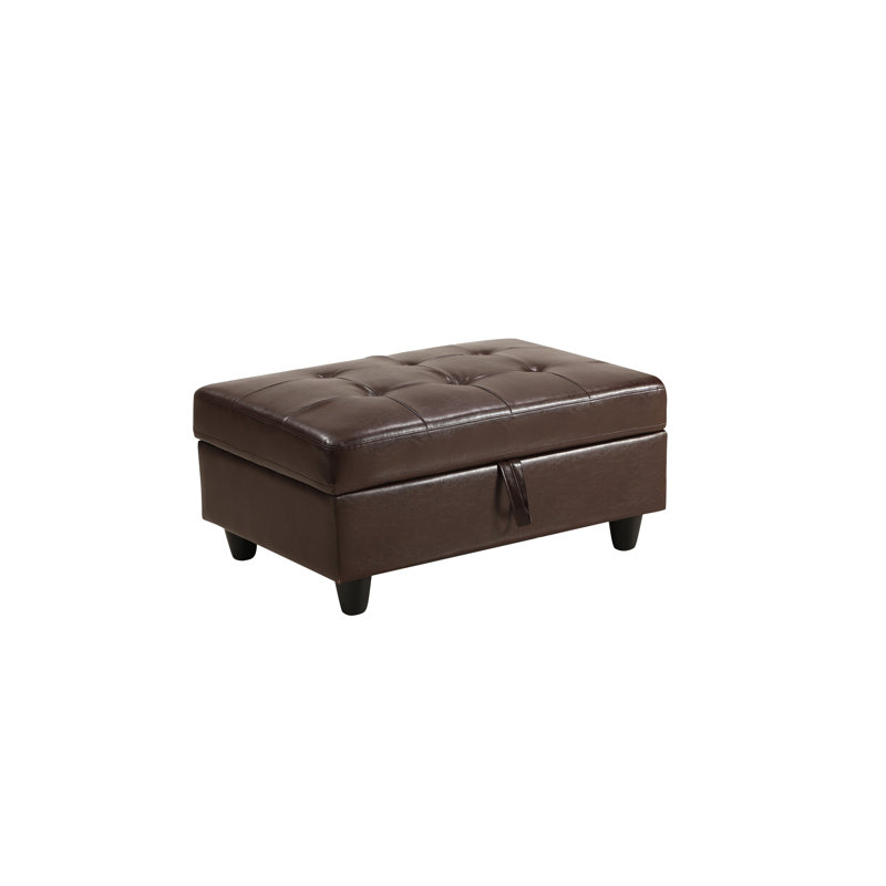 Ensemble de canapé modulaire 3 pièces, méridienne en similicuir (brun) avec repose-pieds à rangement droit
