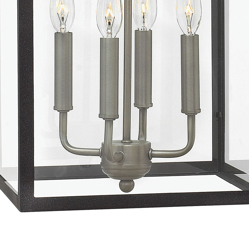 Hinkley 4-Light Open Frame Foyer Chain-Hung Rectangle Chandelier, Aged Zinc