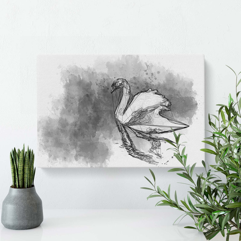Swan in Abstract - Wrapped Canvas Drawing - Wrapped Canvas, 35cm H x 50cm W x 3cm D