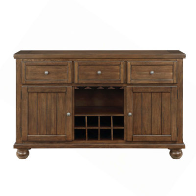 Buffet de cuisine de style traditionnel avec tiroirs en queue d'aronde, tablette réglable et support à vin pour 8 bouteilles