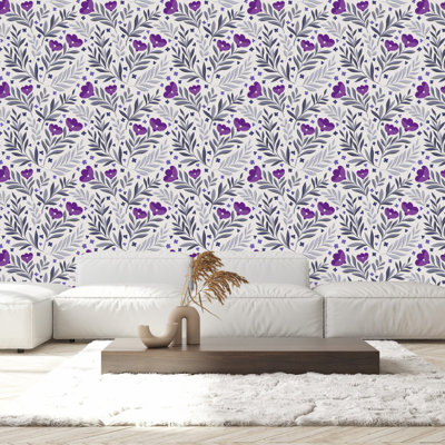 Papier peint fleurs mauves